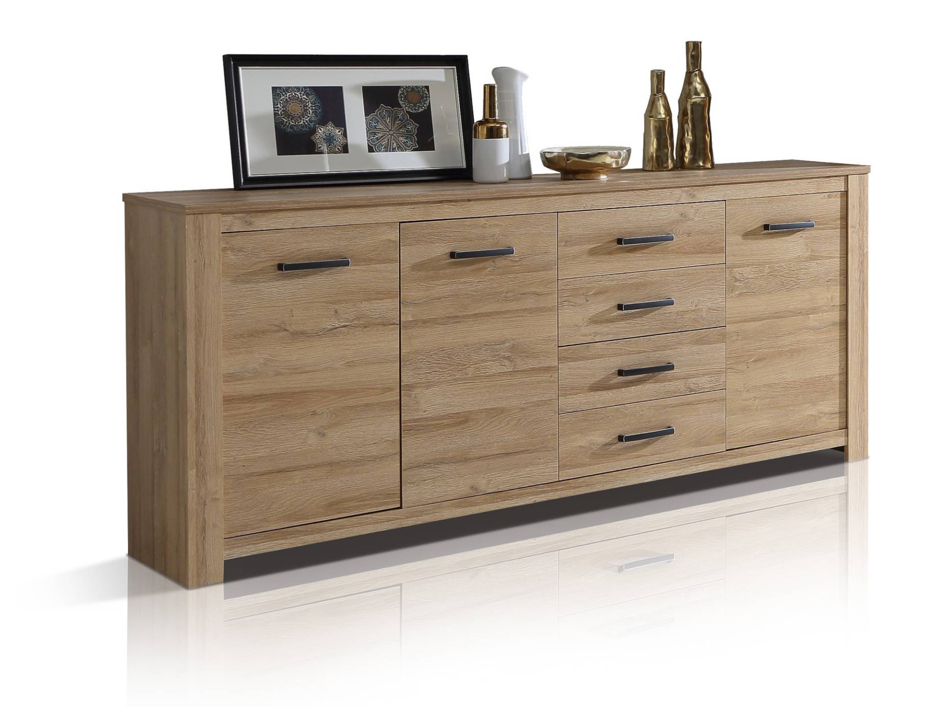 HUDSON Sideboard 3 Türen+4 Schubkasten, Material Dekorspanplatte, alteichefarbig von Möbel-Eins