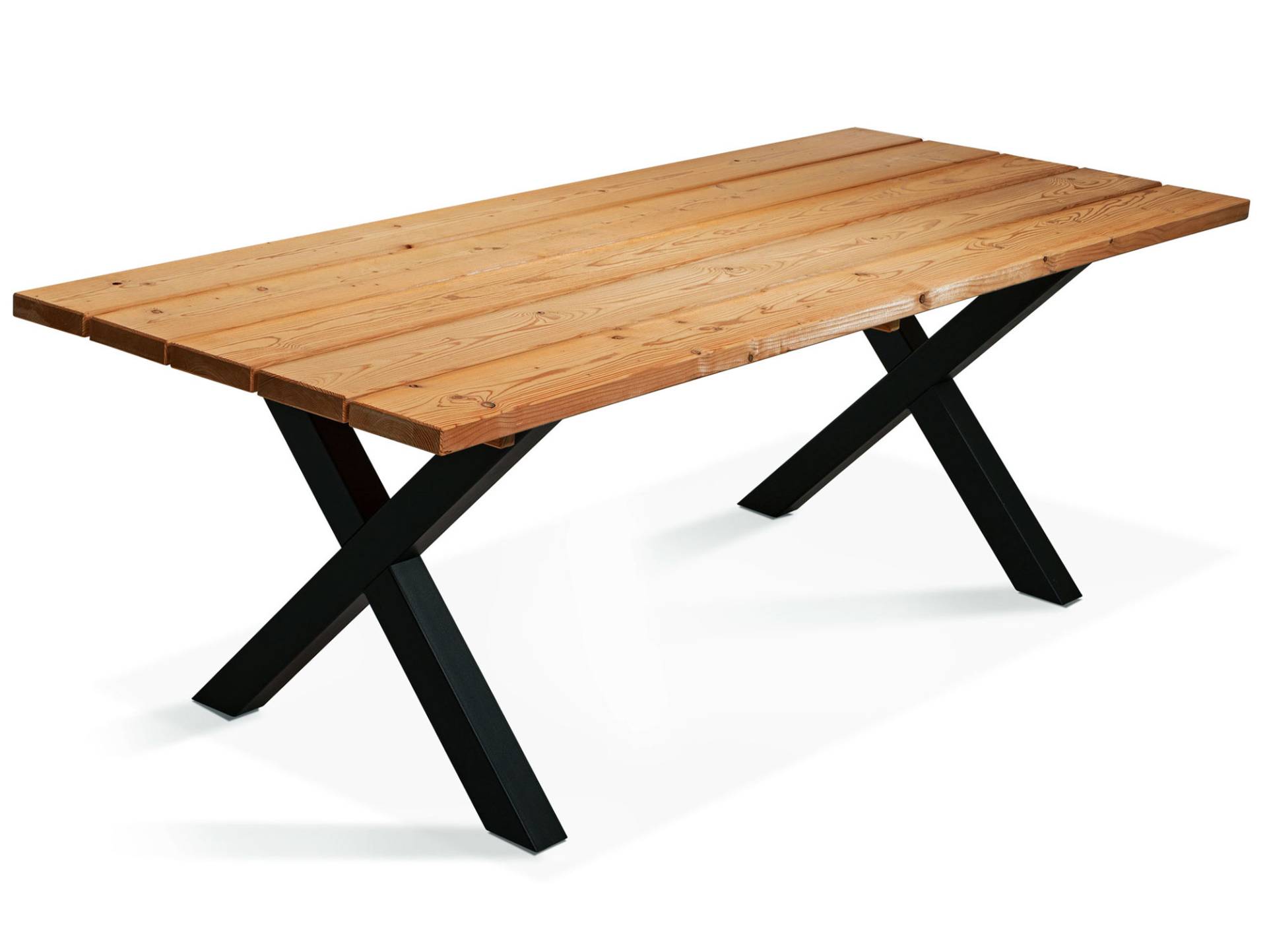 KENTUCKY Esstisch  /  Gartentisch mit X-Beinen, Altholzoptik, THERMO-Fichte lasiert von Möbel-Eins