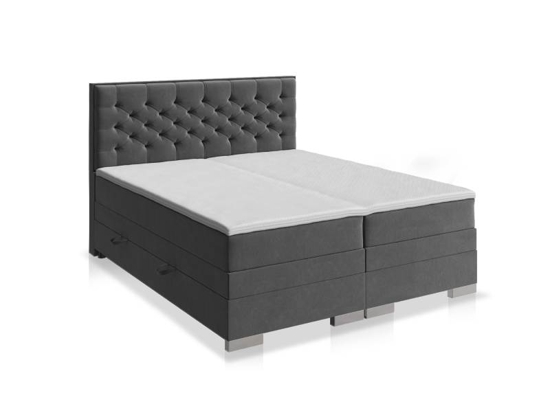 LANCELOT Boxspringbett mit Bettkasten und inkl. Toppermatratze, Härtegrad 2 / 3, Bezug Stoff Anthrazit von Möbel-Eins
