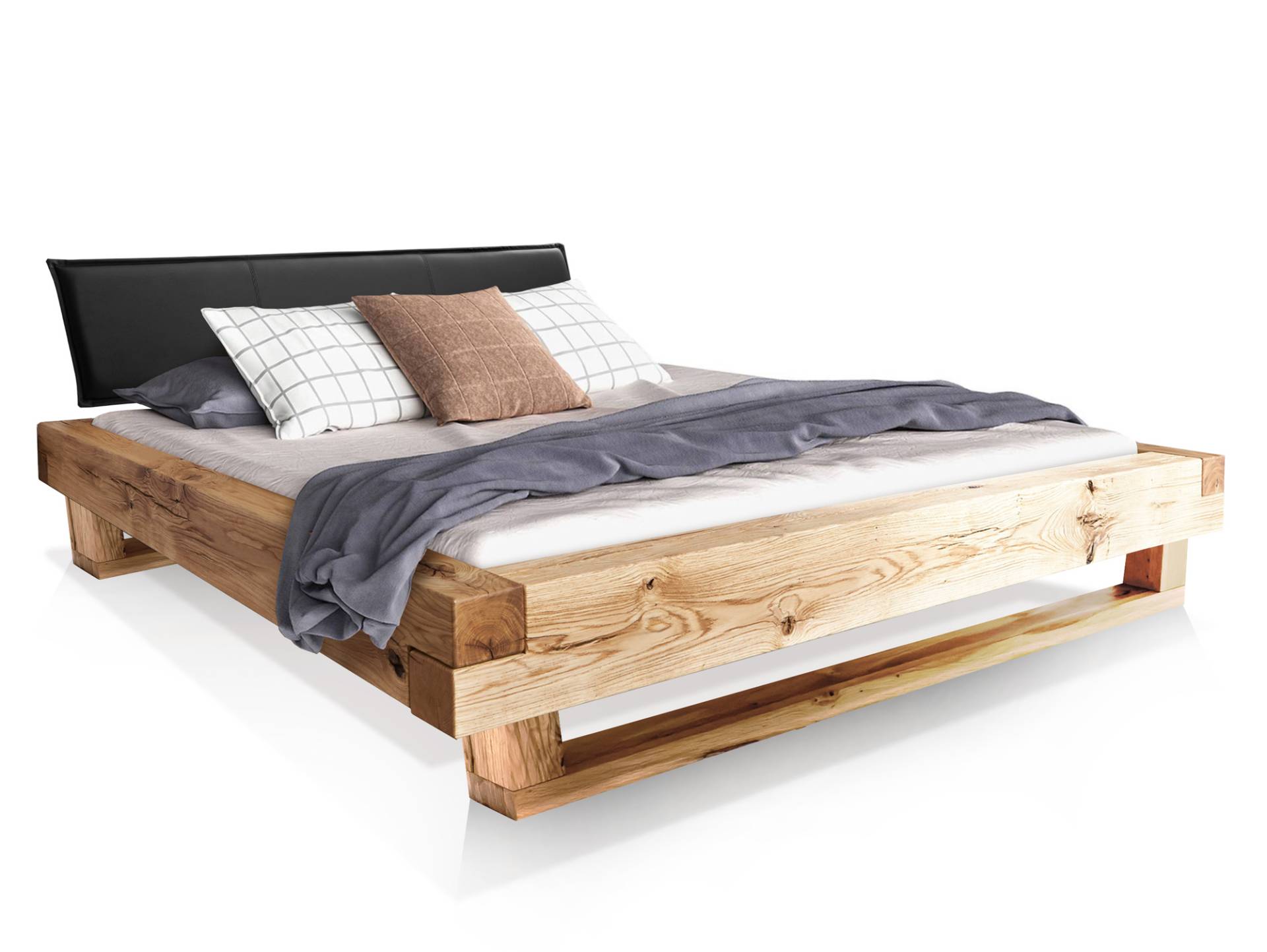 LIAS Balkenbett mit Polster-Kopfteil, Holz-Kufenfuß, Material Massivholz Eiche von Möbel-Eins