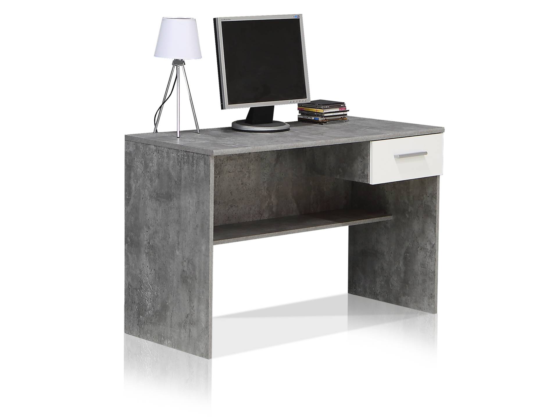 LILLY Schreibtisch, Material Dekorspanplatte, betonfarbig / weiss von Möbel-Eins