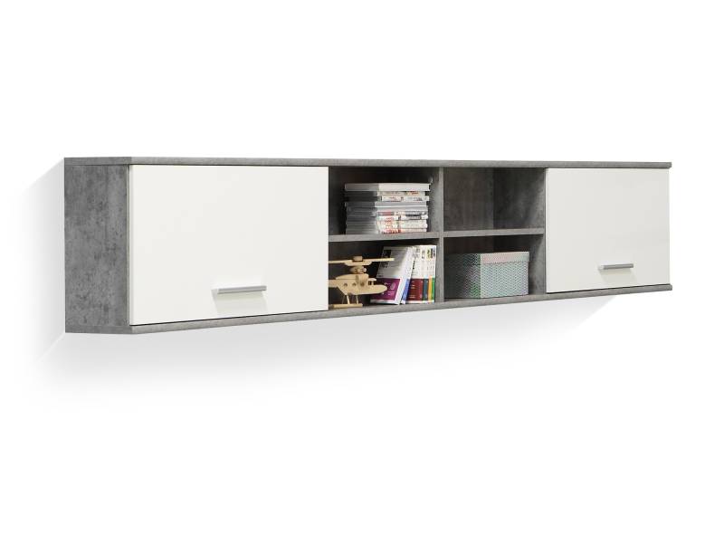 LILLY Wandregal mit 2 Türen, Material Dekorspanplatte, betonfarbig / weiss von Möbel-Eins