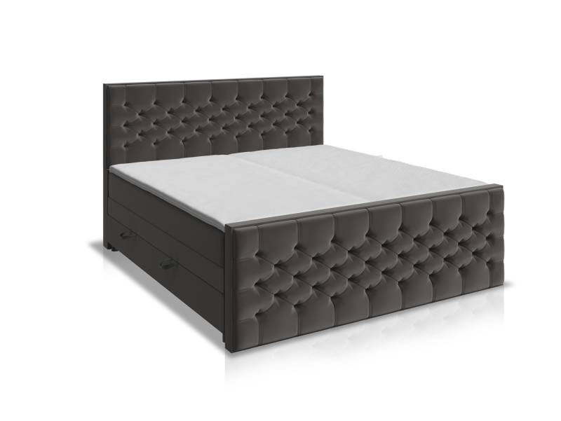 LINCOLN Boxspringbett mit Bettkasten und inkl. Toppermatratze, Härtegrad 2 / 3, Bezug Stoff Anthrazit von Möbel-Eins