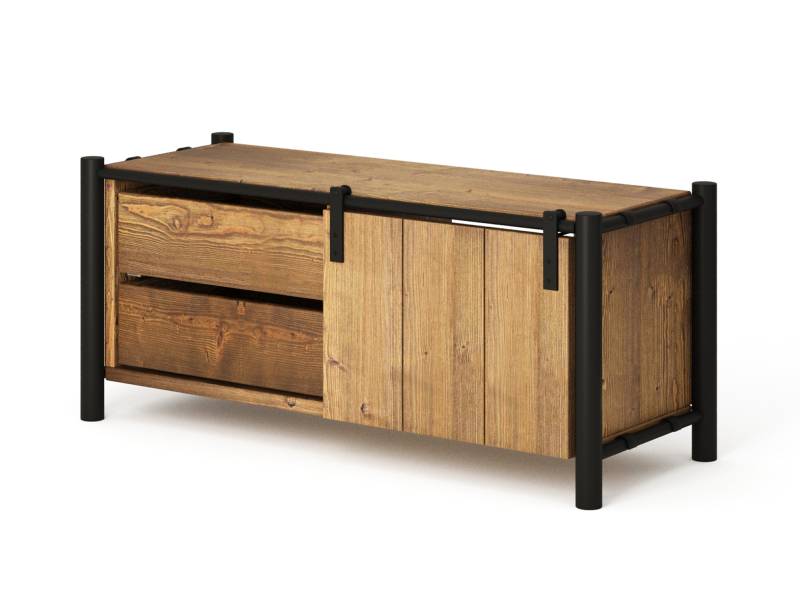 LIVERPOOL 2er Regal-Kombi, Lowboard aus Massivholz Thermo-Fichte, Metall schwarz von Möbel-Eins