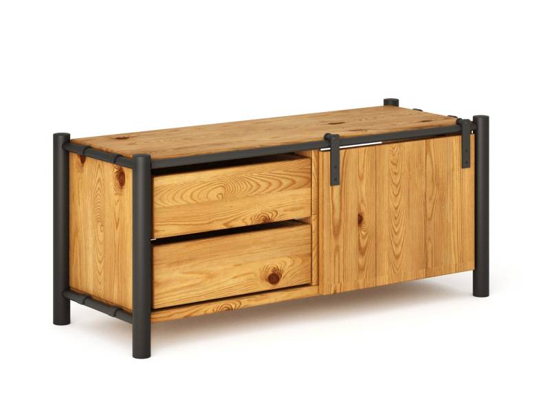 LIVERPOOL 2er Regal-Kombi, Lowboard aus Massivholz Thermo-Fichte, Metall schwarz von Möbel-Eins