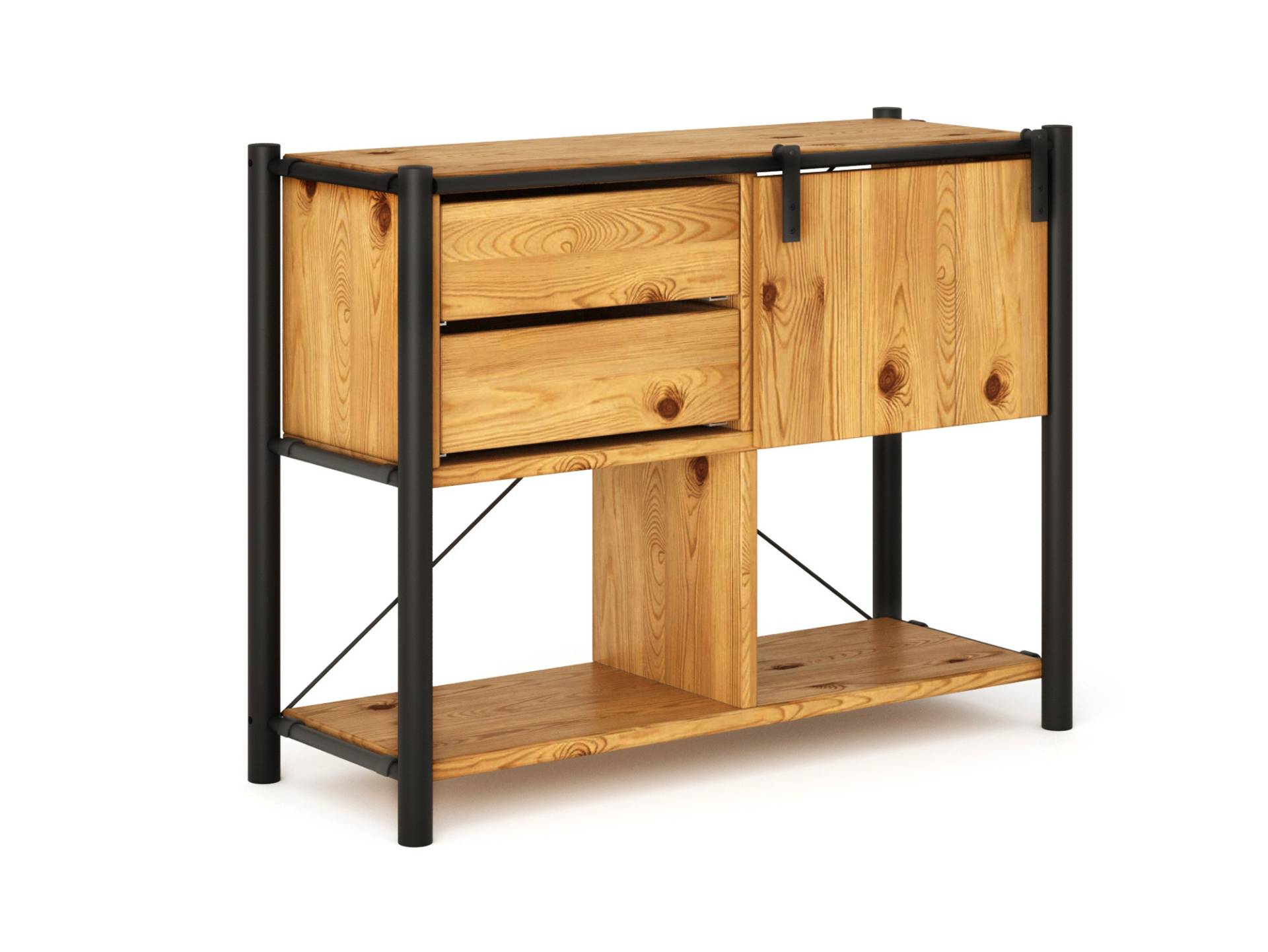 LIVERPOOL 3er Regal-Kombi, Sideboard aus Massivholz Thermo-Fichte, Metall schwarz LIVERPOOL 3er Regal-Kombi, Sideboard aus Massivholz Thermo-Fichte, Metall schwarz von Möbel-Eins