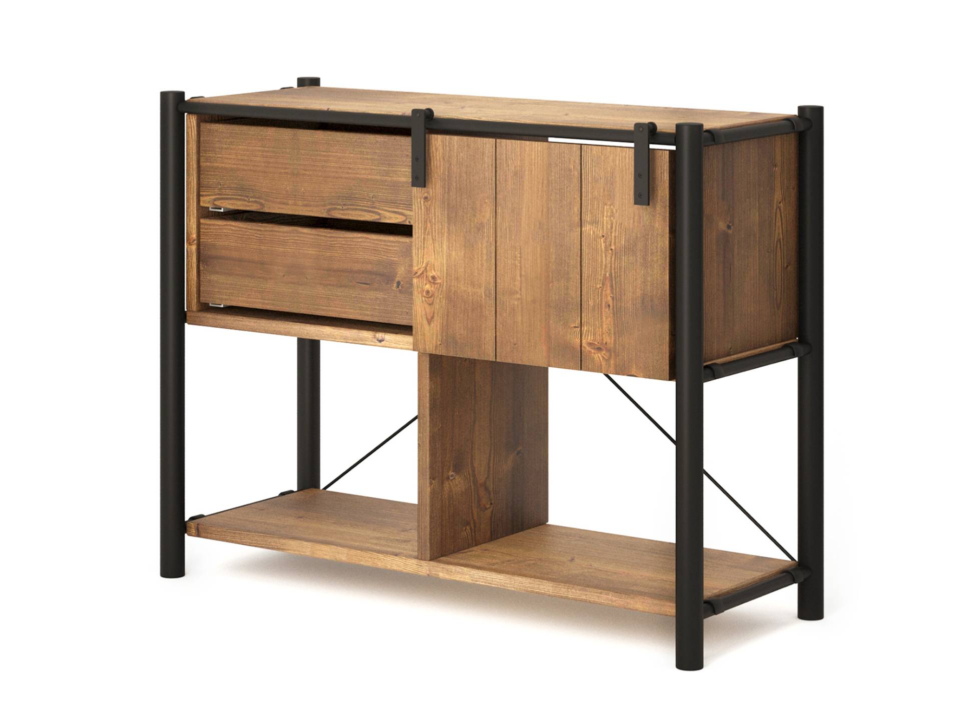 LIVERPOOL 3er Regal-Kombi, Sideboard aus Massivholz Thermo-Fichte, Metall schwarz LIVERPOOL 3er Regal-Kombi, Sideboard aus Massivholz Thermo-Fichte, Metall schwarz von Möbel-Eins