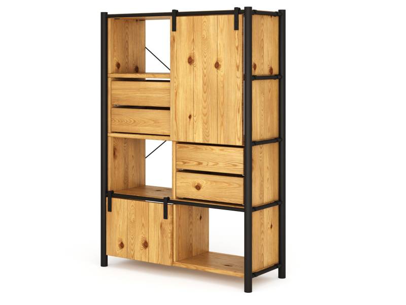 LIVERPOOL 5er Regal-Kombi II, Highboard aus Massivholz Thermo-Fichte, Metall schwarz von Möbel-Eins