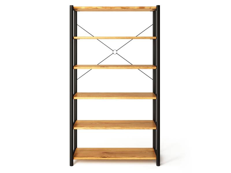 LIVERPOOL 6er Regal, Bücherregal aus Massivholz, Thermo-Fichte, Metall schwarz von Möbel-Eins