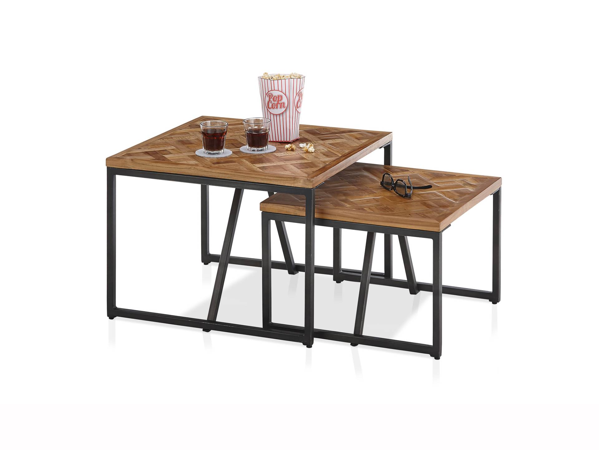 LOONA 2er-Set Beistelltische aus recyceltem Teakholz, Gestell Metall schwarz LOONA 2er-Set Beistelltische aus recyceltem Teakholz, Gestell Metall schwarz von Möbel-Eins