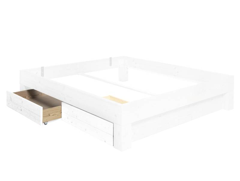 LUKY 2er Set Bettschubladen für 4-Fuß-Bett, Material Massivholz, Fichte weiß lackiert von Möbel-Eins
