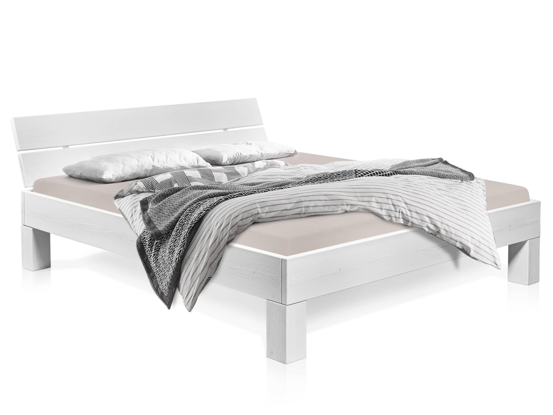 LUKY 4-Fuß-Bett, Material Massivholz, Fichte massiv, mit / ohne Kopfteil von Möbel-Eins