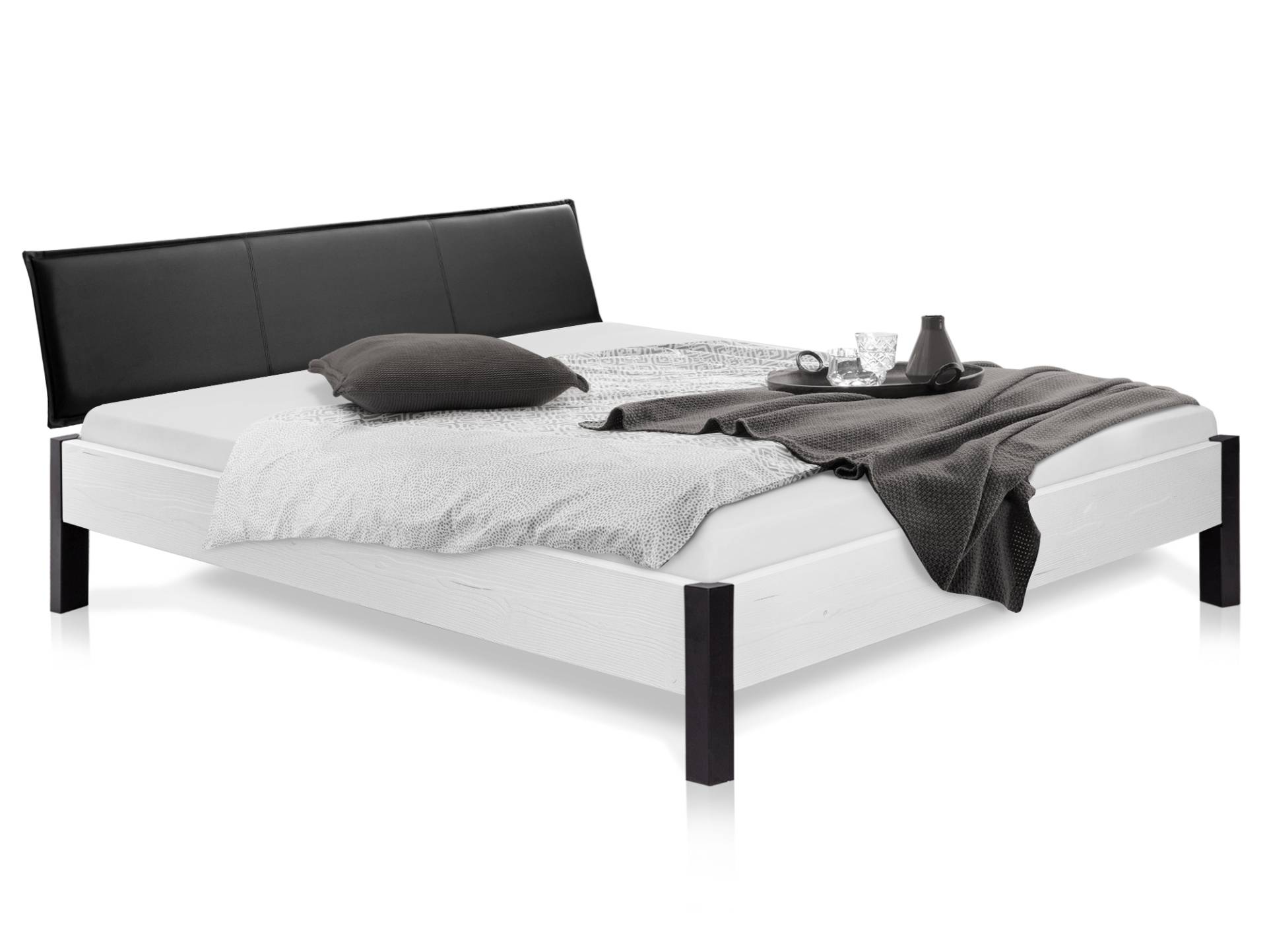 LUKY Bett Metallfuß, mit Polsterkopfteil, Material Massivholz, Fichte massiv von Möbel-Eins