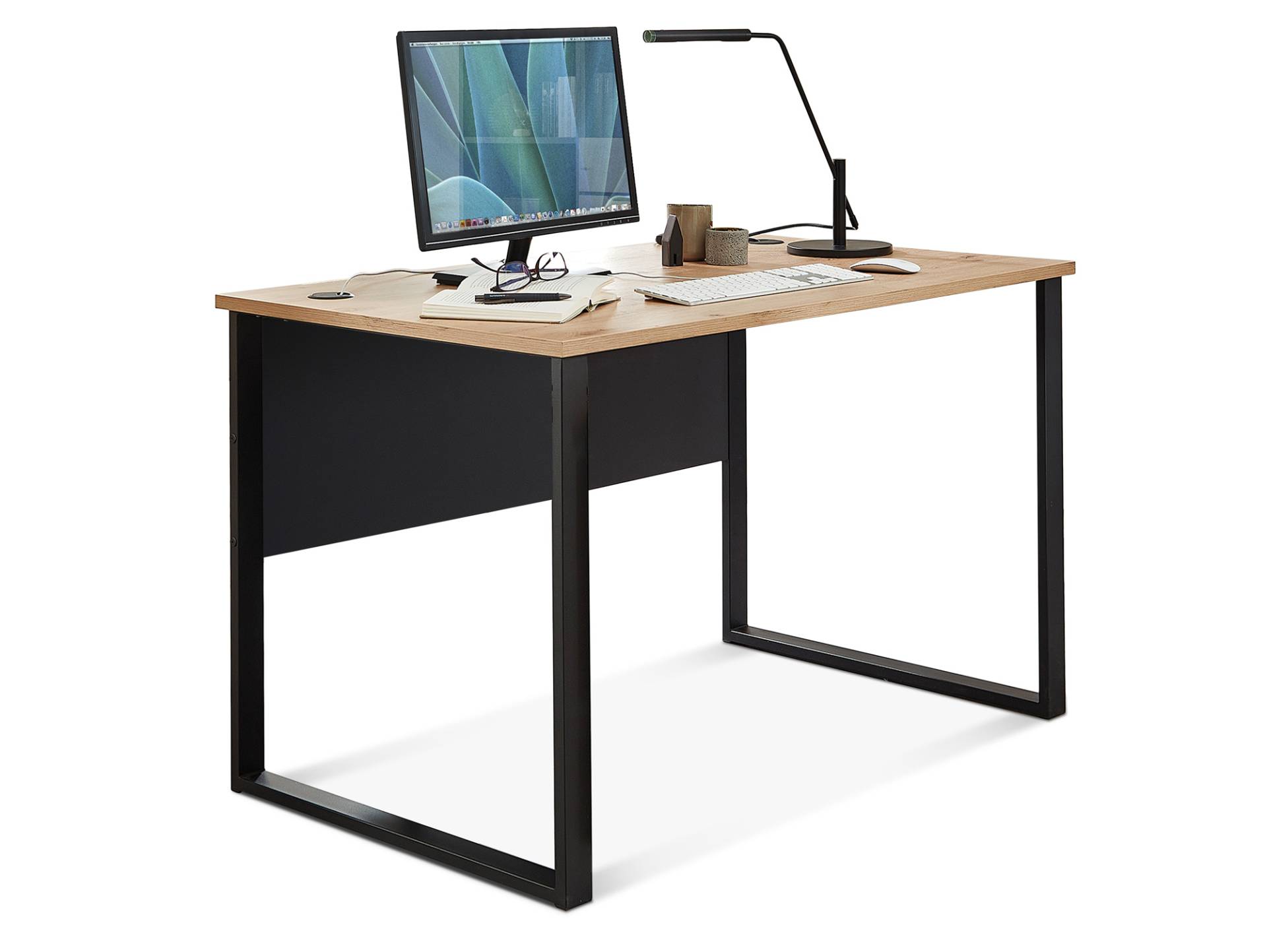 MAILAND Schreibtisch 120 cm breit, Material Dekorspanplatte, Artisan Eiche Nachbildung / graphitfarbig von Möbel-Eins