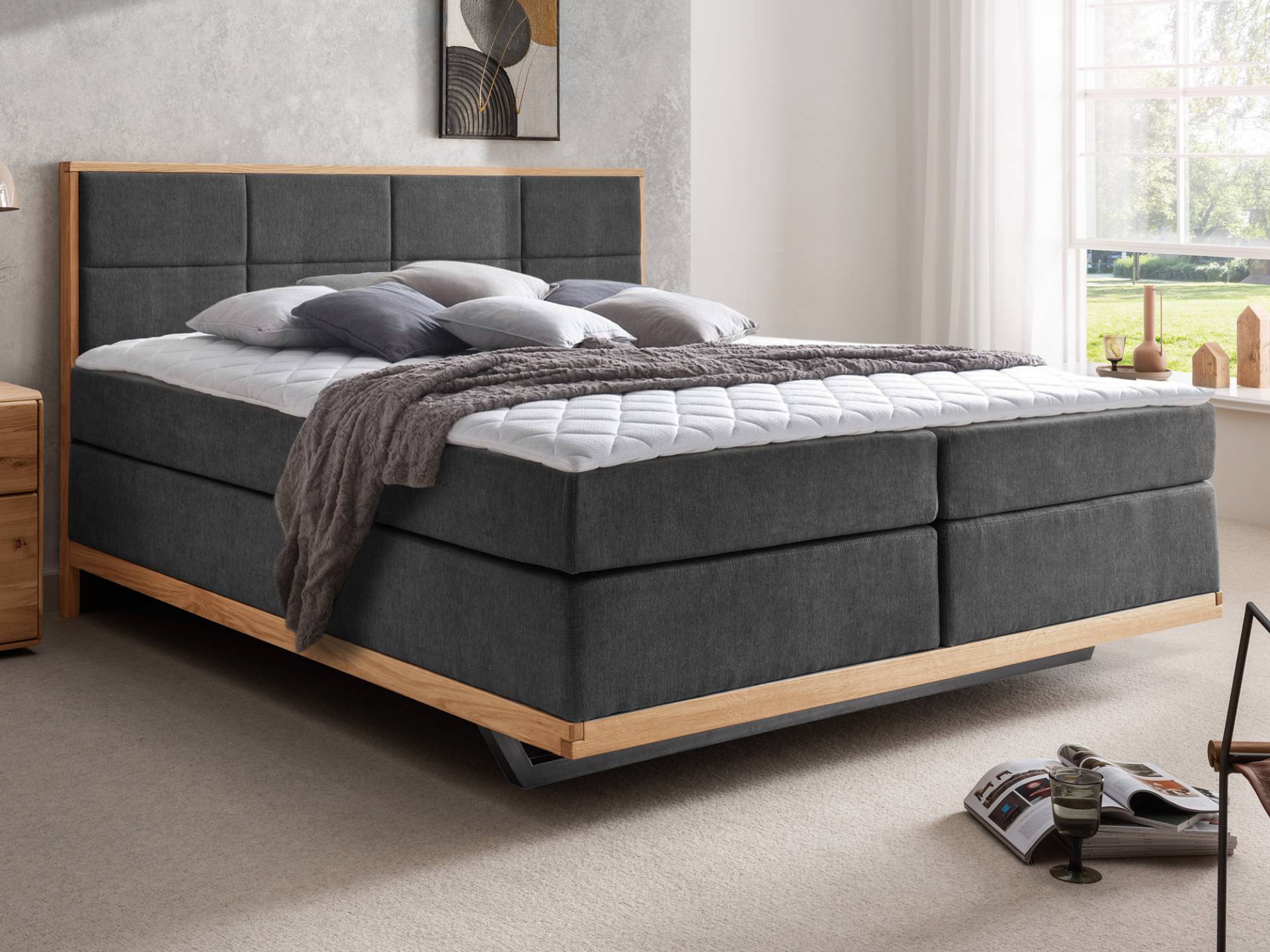 MELBOURNE Plus Boxspringbett, Härtegrad 3, dunkelgrau von Möbel-Eins
