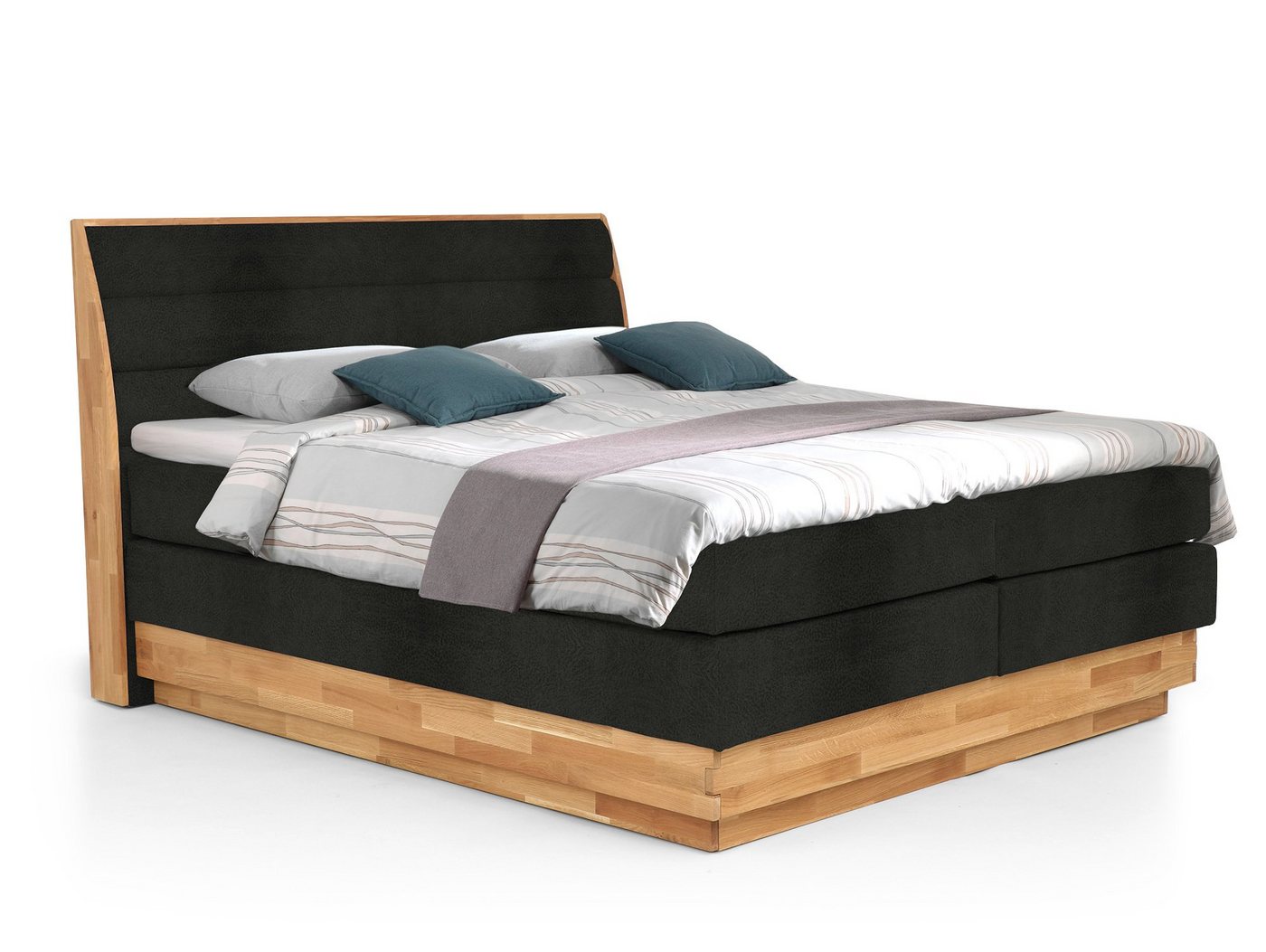 Moebel-Eins Boxspringbett, MAILO Boxspringbett mit Bettkasten, Material Massivholz Eiche/ Bezug Stoff in 2 Farben von Moebel-Eins