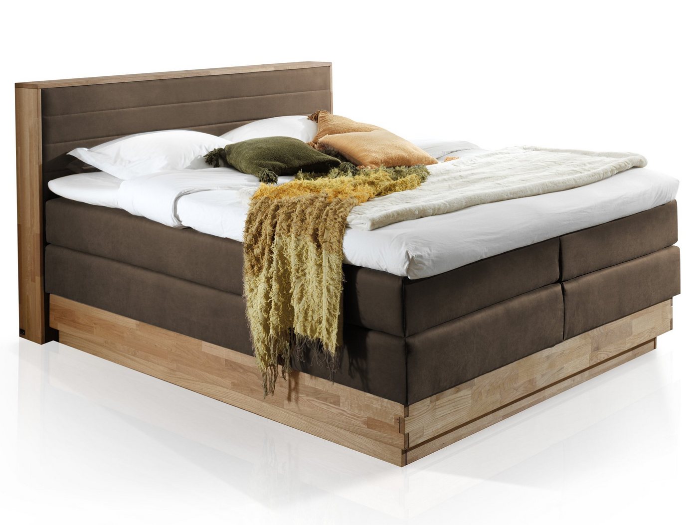 Moebel-Eins Boxspringbett, MENOTA Boxspringbett mit Bettkasten, massivem Holzrahmen und Bezug im Vintage Look von Moebel-Eins