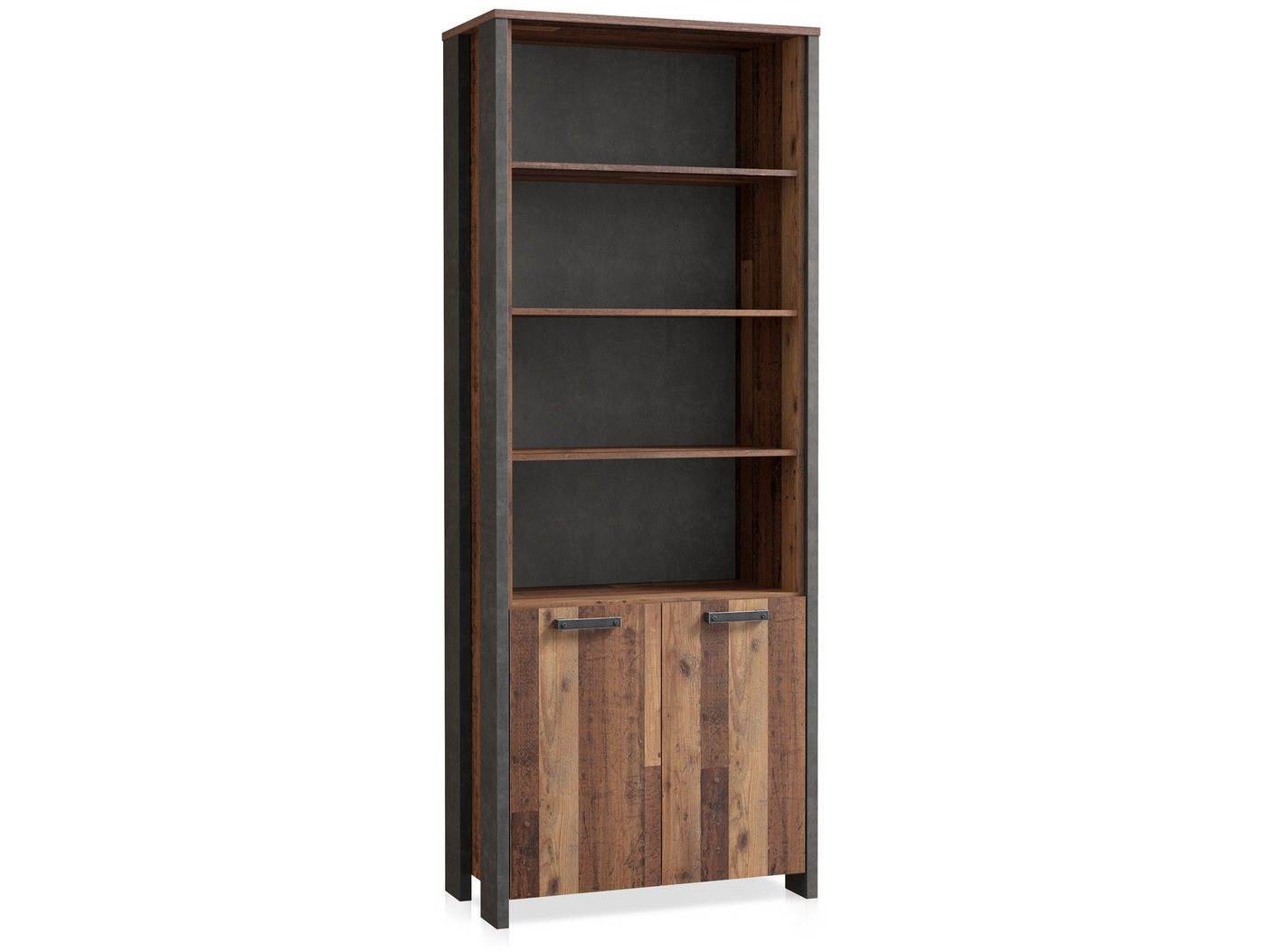 Moebel-Eins Bücherregal, CASSIA Büroschrank 2 Türen, Material Dekorspanplatte, Old Wood Vintage/betonfarbig von Moebel-Eins