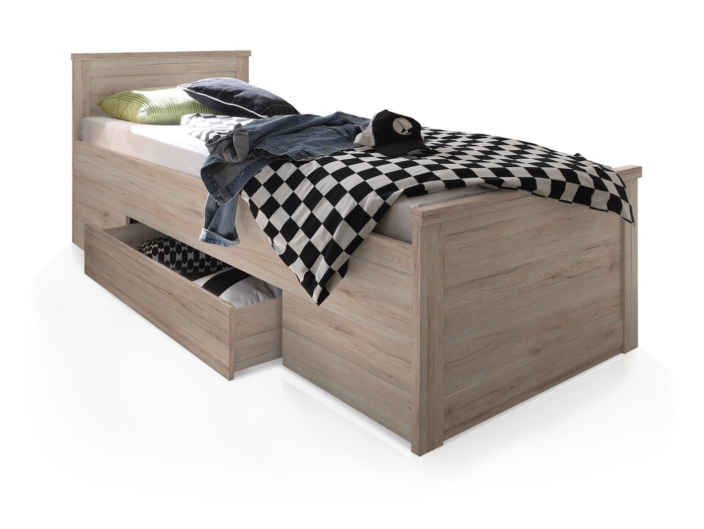 Moebel-Eins Futonbett, LÜTTICH Einzelbett 100x200 cm, Material MDF, Eiche sanremofarbig von Moebel-Eins