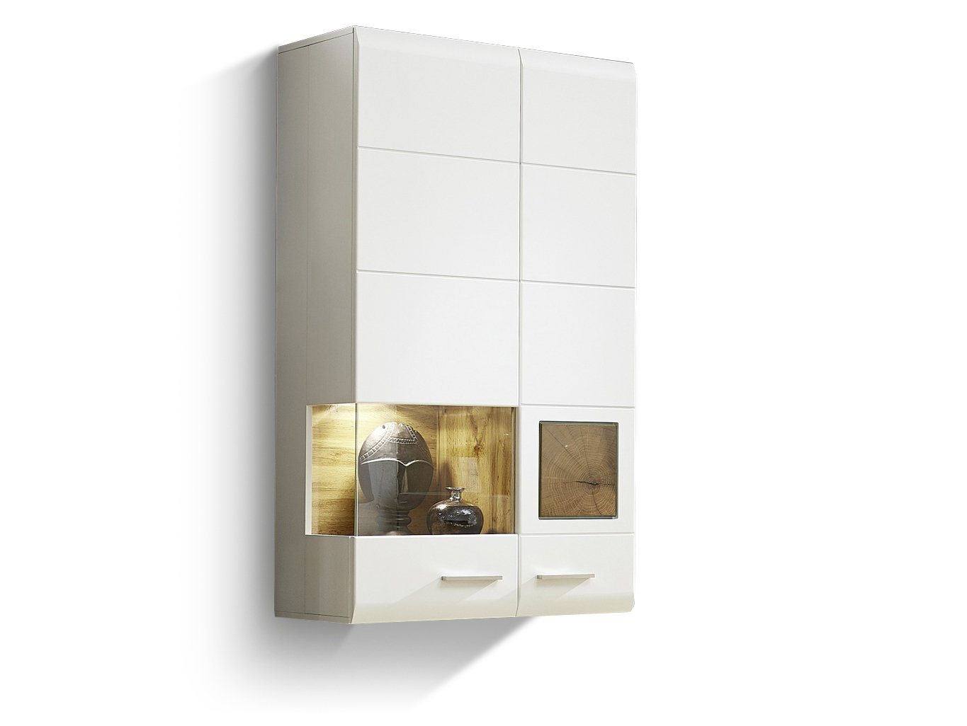 Moebel-Eins Hängeschrank FELIPA Hängevitrine, Material MDF, weiss/eichefarbig/Hirnholz Design von Moebel-Eins