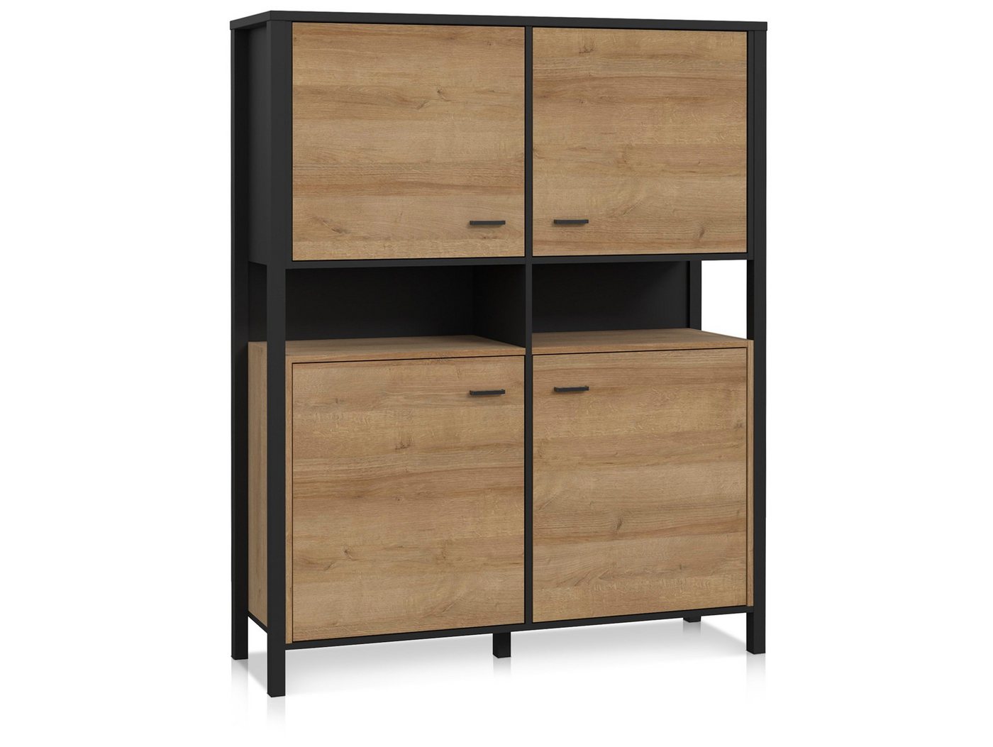 Moebel-Eins Highboard, HAVANO Highboard, Material Dekorspanplatte, Riviera Eichefarbig/schwarz von Moebel-Eins