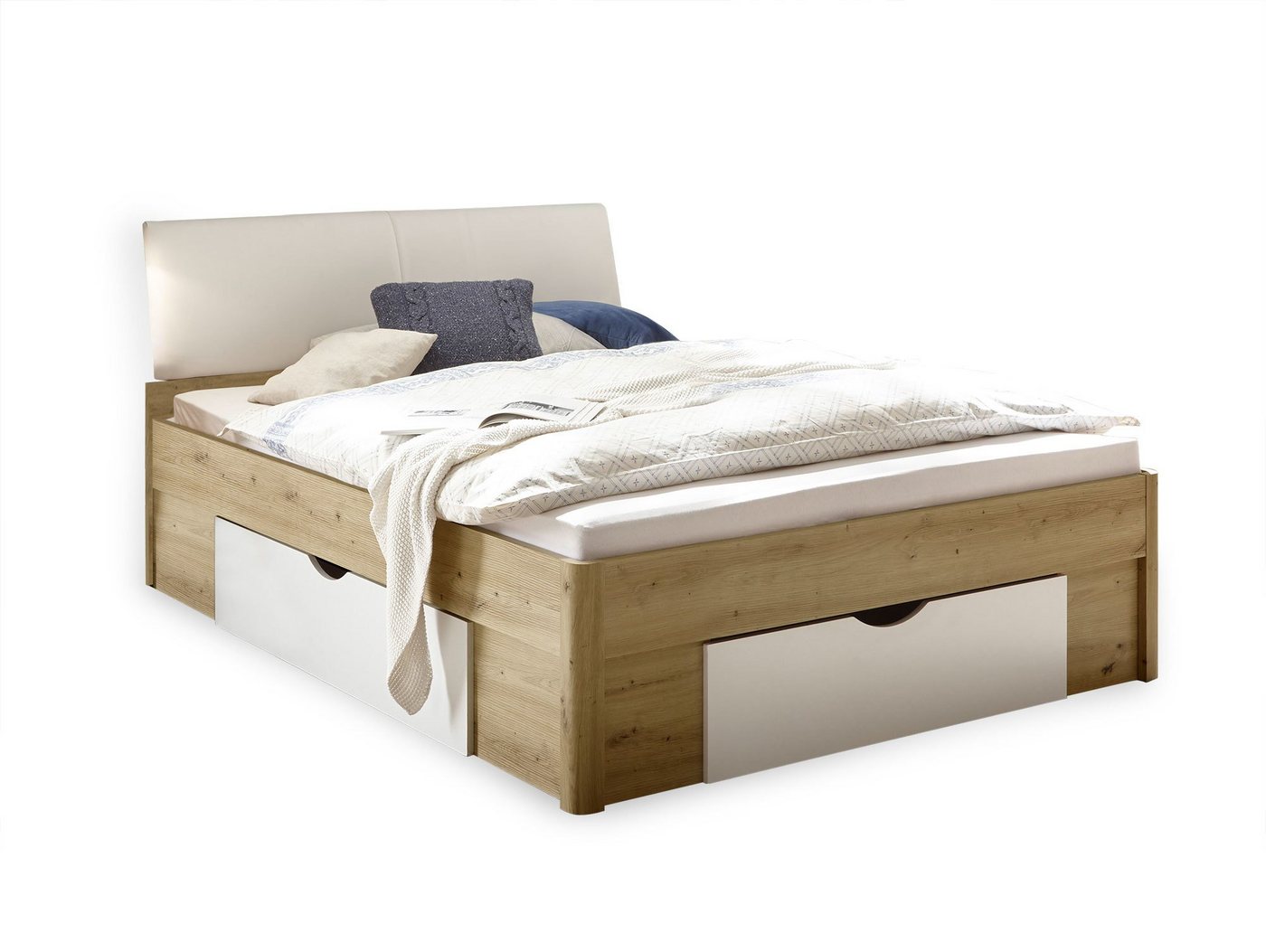 Moebel-Eins Kinderbett, DELGARO Bett / Jugendbett 140x200 cm, Material Dekorspanplatte, eichefarbig/weiss von Moebel-Eins