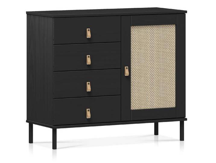 Moebel-Eins Kommode, CINOY Sideboard II, Material Massivholz, Kiefer lackiert, schwarz, schwarz von Möbel-Eins
