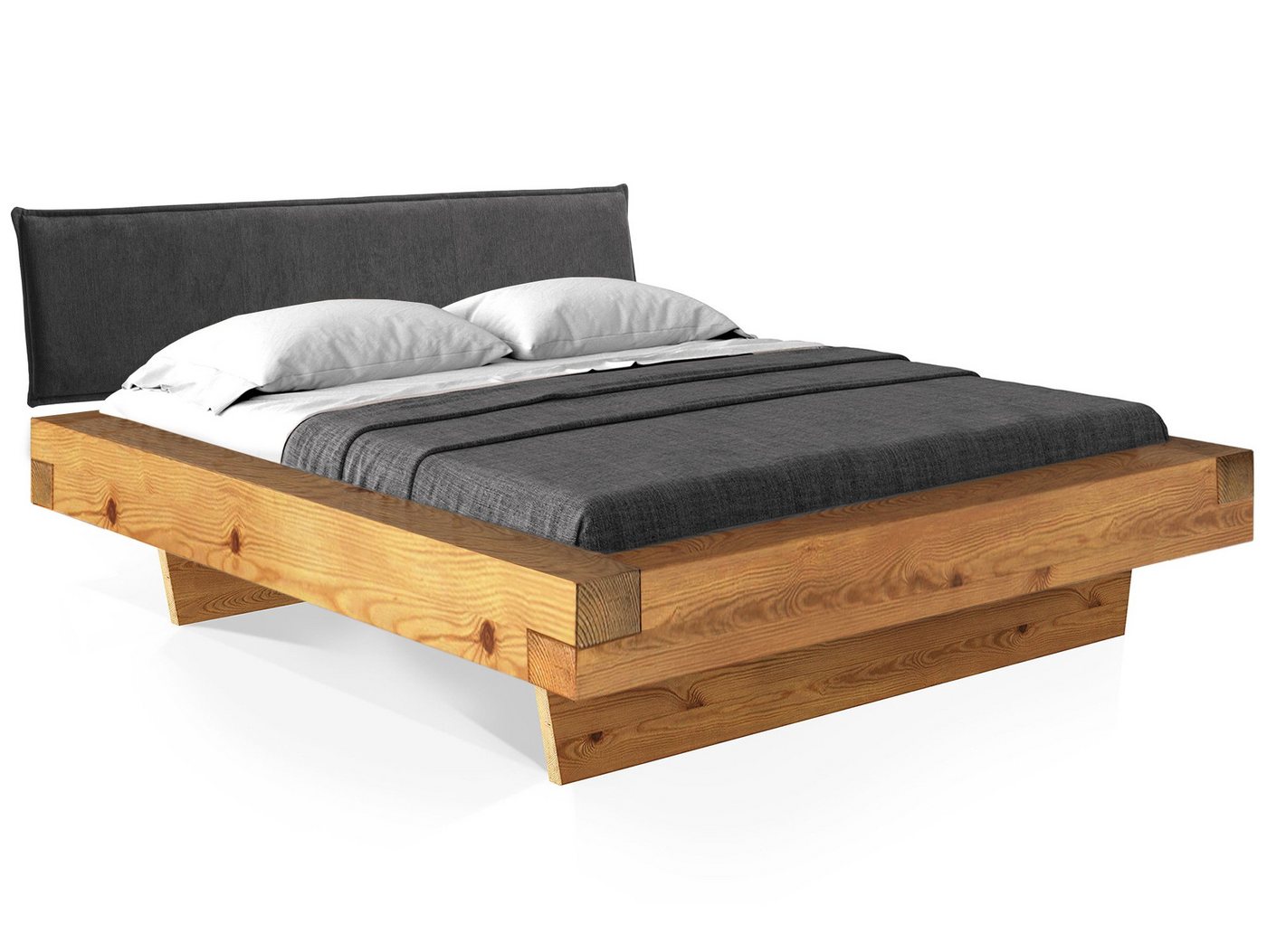 Moebel-Eins Massivholzbett, CURBY Balkenbett mit Polsterkopfteil, Wangenfuß, Material Massivholz von Moebel-Eins