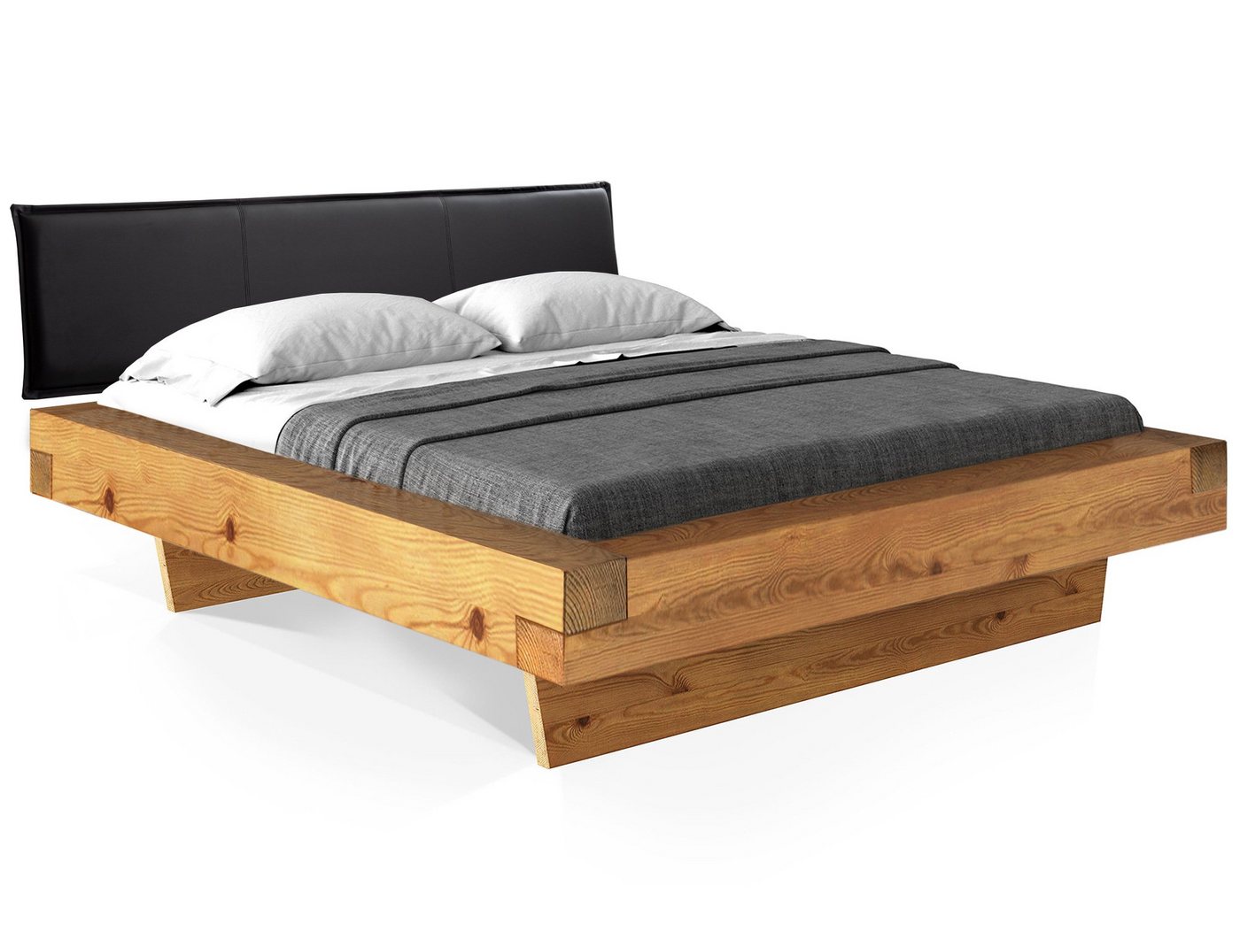 Moebel-Eins Massivholzbett, CURBY Balkenbett mit Polsterkopfteil, Wangenfuß, Material Massivholz Moebel-Eins Massivholzbett, CURBY Balkenbett mit Polsterkopfteil, Wangenfuß, Material Massivholz von Moebel-Eins
