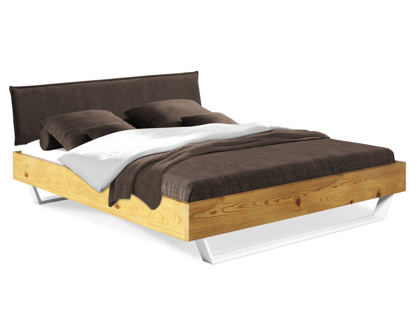 Moebel-Eins Massivholzbett, CURBY Kufenbett mit Polster-Kopfteil, Material Massivholz, rustikale Altholzoptik, Fichte, Kufen Weiß Moebel-Eins Massivholzbett, CURBY Kufenbett mit Polster-Kopfteil, Material Massivholz, rustikale Altholzoptik, Fichte, Kufen Weiß von Moebel-Eins