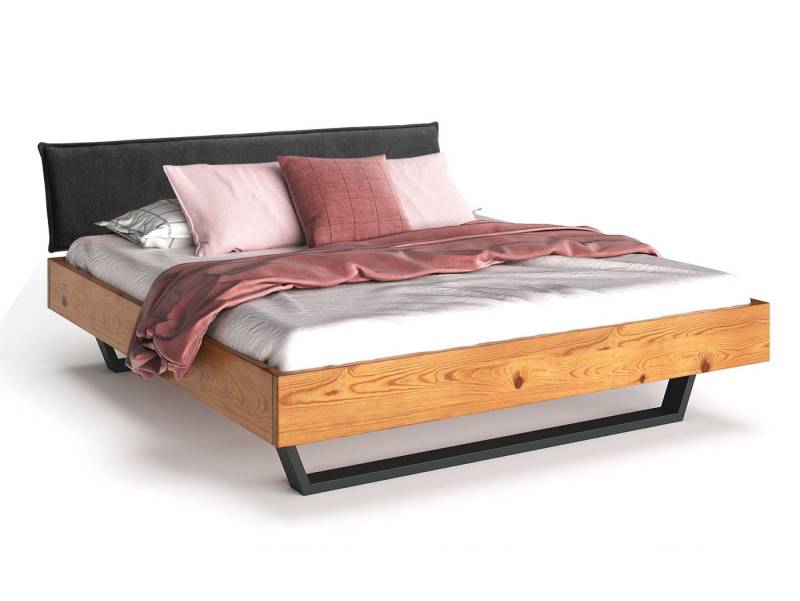 Moebel-Eins Massivholzbett, CURBY Kufenbett mit Polster-Kopfteil, Material Massivholz, rustikale Altholzoptik, Fichte, Kufen schwarz Moebel-Eins Massivholzbett, CURBY Kufenbett mit Polster-Kopfteil, Material Massivholz, rustikale Altholzoptik, Fichte, Kufen schwarz von Moebel-Eins