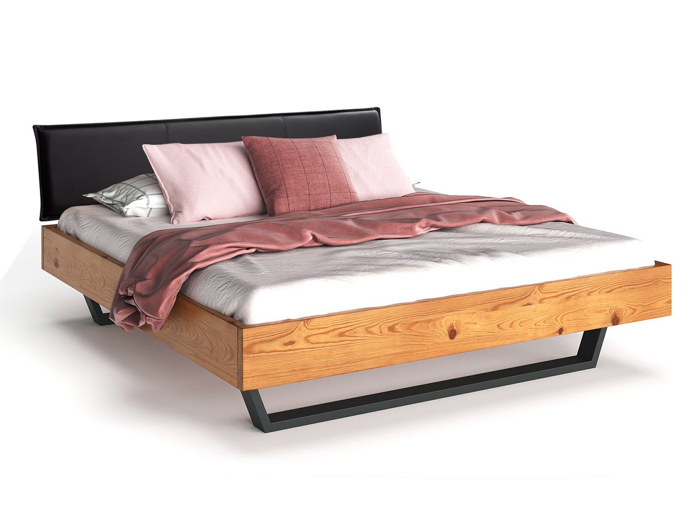 Moebel-Eins Massivholzbett, CURBY Kufenbett mit Polster-Kopfteil, Material Massivholz, rustikale Altholzoptik, Fichte, Kufen schwarz Moebel-Eins Massivholzbett, CURBY Kufenbett mit Polster-Kopfteil, Material Massivholz, rustikale Altholzoptik, Fichte, Kufen schwarz von Moebel-Eins