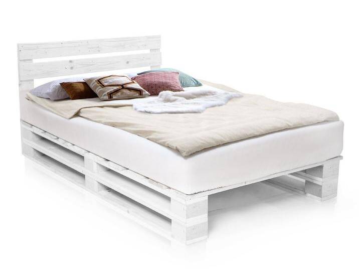 Moebel-Eins Massivholzbett, PALETTI DUO Massivholzbett / Palettenbett, inklusive Kopfteil, 90 x 200 cm, Fichte weiss Moebel-Eins Massivholzbett, PALETTI DUO Massivholzbett / Palettenbett, inklusive Kopfteil, 90 x 200 cm, Fichte weiss von Möbel-Eins