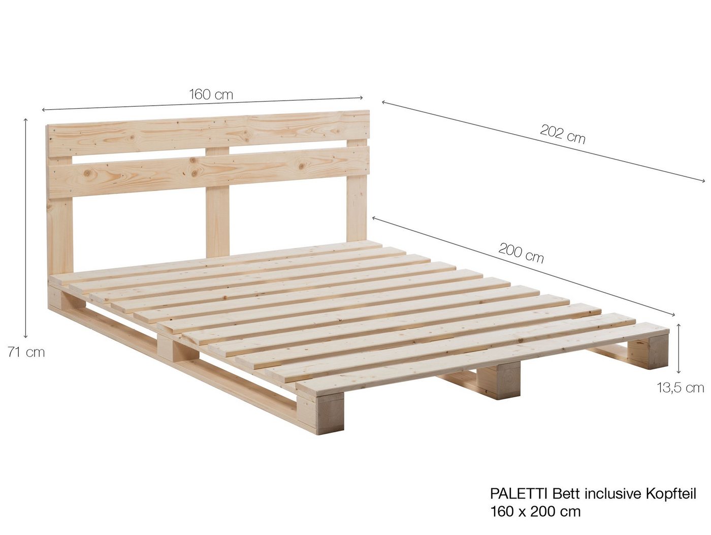 Moebel-Eins Massivholzbett, PALETTI Massivholzbett / Palettenbett inklusive Kopfteil von Moebel-Eins