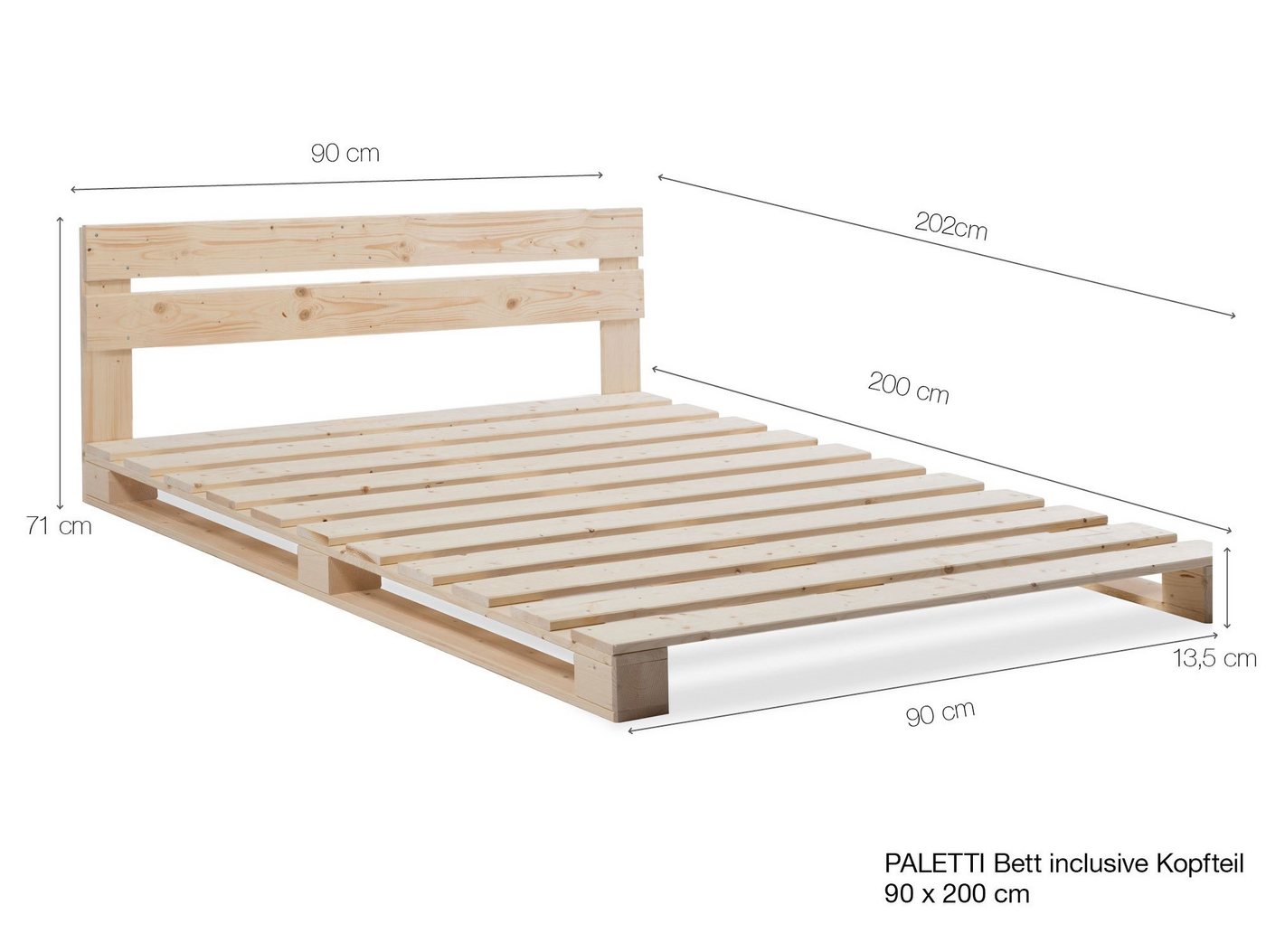 Moebel-Eins Massivholzbett, PALETTI Massivholzbett / Palettenbett inklusive Kopfteil von Moebel-Eins