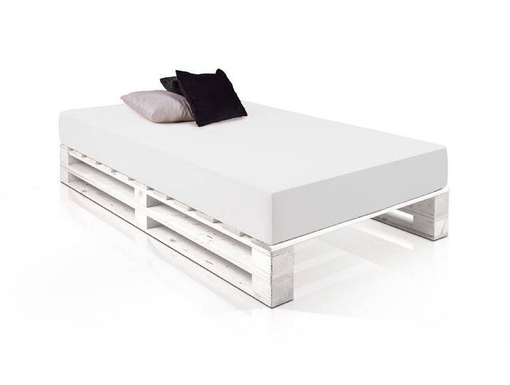 Moebel-Eins Massivholzbett PALETTI DUO Massivholzbett / Palettenbett, PALETTI DUO Massivholzbett / Palettenbett, 90 x 200 cm, Fichte weiss von Möbel-Eins