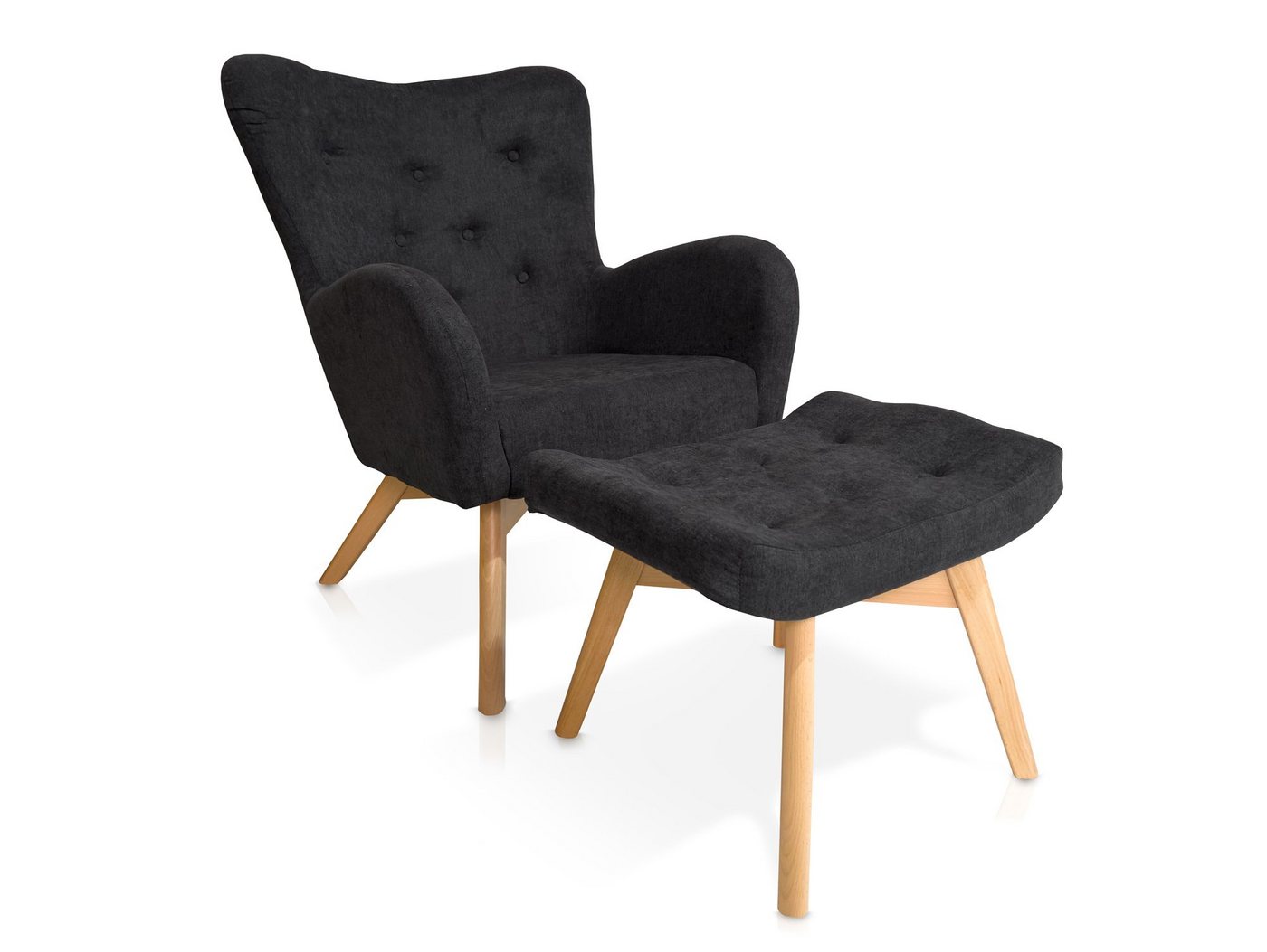 Moebel-Eins Sessel, BASKO Ohrensessel + Hocker, Material Stoff, Anthrazit von Moebel-Eins