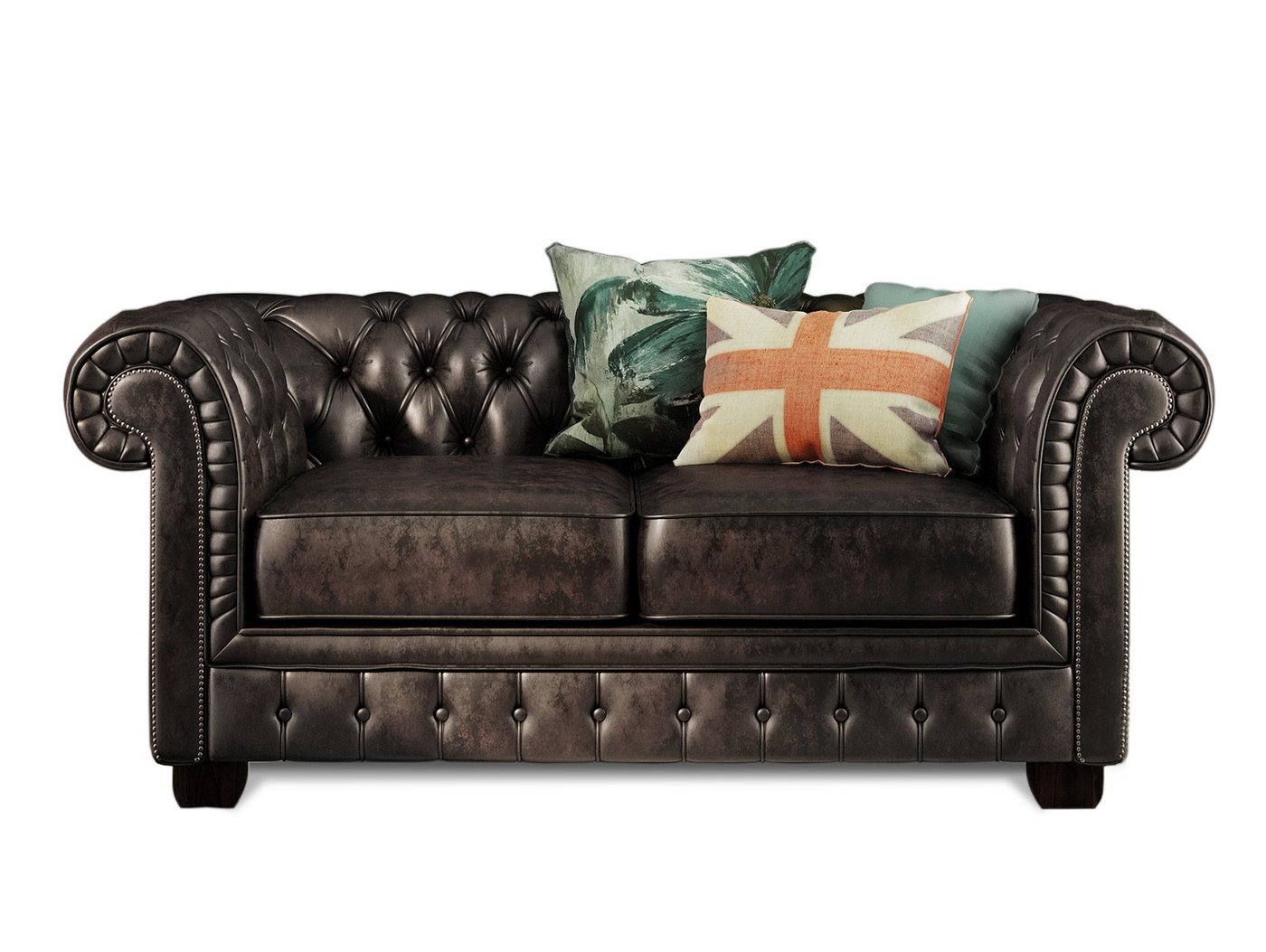 Moebel-Eins Sofa, CHESTERFIELD Echtleder 2-Sitzer Sofa BRADFORD, antikbraun von Moebel-Eins