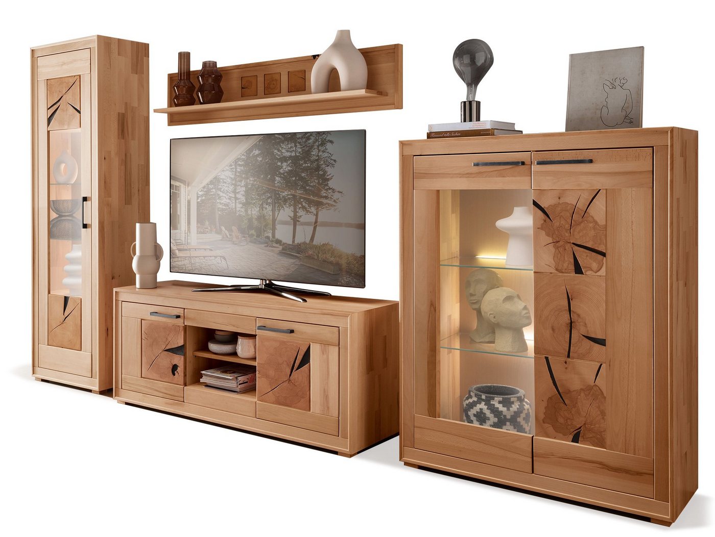 Moebel-Eins Wohnzimmer-Set, PASSERO Wohnwand I, Material Massivholz, Kernbuche geölt Moebel-Eins Wohnzimmer-Set, PASSERO Wohnwand I, Material Massivholz, Kernbuche geölt von Moebel-Eins