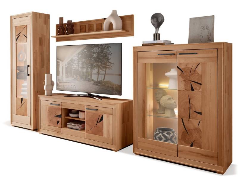 Moebel-Eins Wohnzimmer-Set, PASSERO Wohnwand I, Material Massivholz, Kernbuche geölt von Moebel-Eins