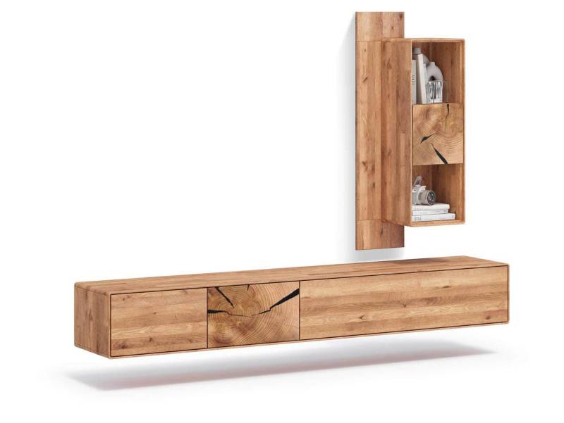 Moebel-Eins Wohnzimmer-Set, SARRAGOSSA Wohnwand I, Material Massivholz, Wildeiche geölt von Moebel-Eins