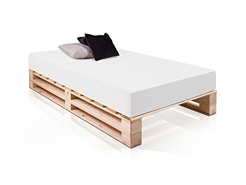 PALETTI Massivholzbett Duo Holzbett Palettenbett Bett aus Paletten mit 11 Leisten, Palettenmöbel Made in Germany, 90 x 200 cm, Fichte Natur PALETTI Massivholzbett Duo Holzbett Palettenbett Bett aus Paletten mit 11 Leisten, Palettenmöbel Made in Germany, 90 x 200 cm, Fichte Natur von moebel-eins