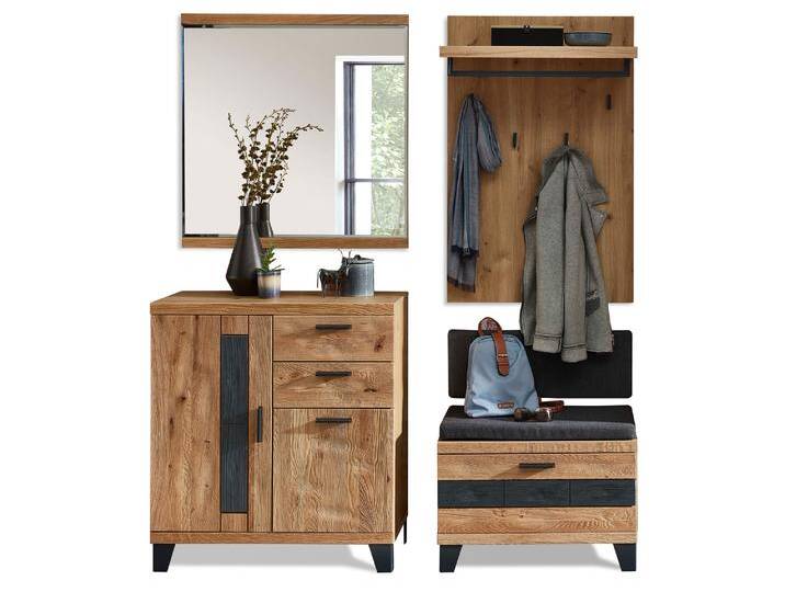 PERLINO Garderobenset III, Material Teilmassiv, Wildeiche von Möbel-Eins