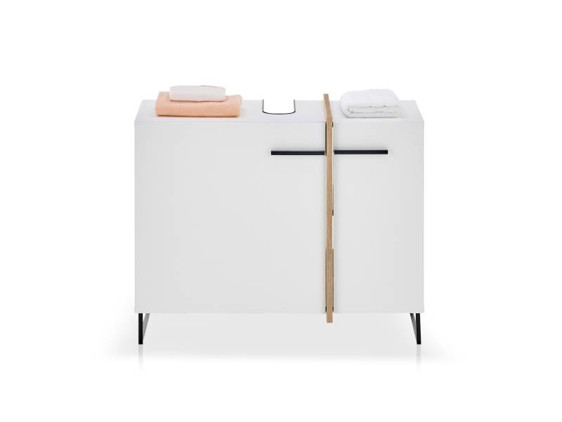 PIDERO Waschbeckenunterschrank, Material Spanplatte, weiss / eichefarbig PIDERO Waschbeckenunterschrank, Material Spanplatte, weiss / eichefarbig von Möbel-Eins