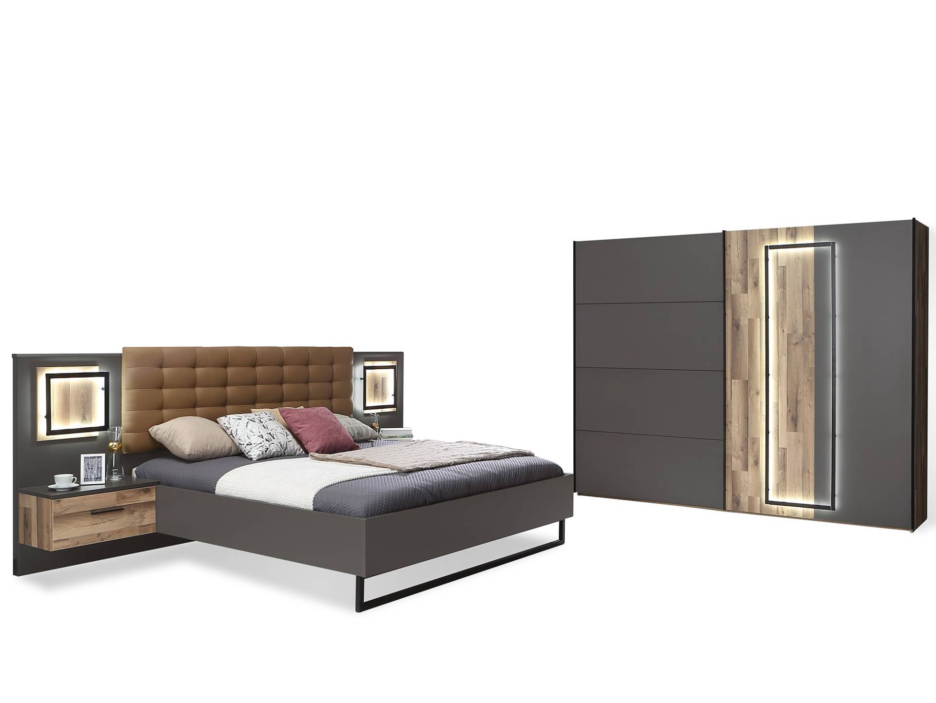 SESTRA Komplett-Schlafzimmer, Material Dekorspanplatte, stabeichefarbig / grau von Möbel-Eins
