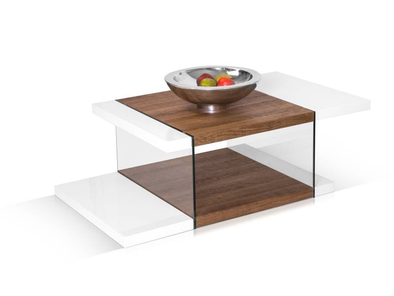 SOLITO Couchtisch, Material MDF, weiss / eichefarbig mit Glas von Möbel-Eins