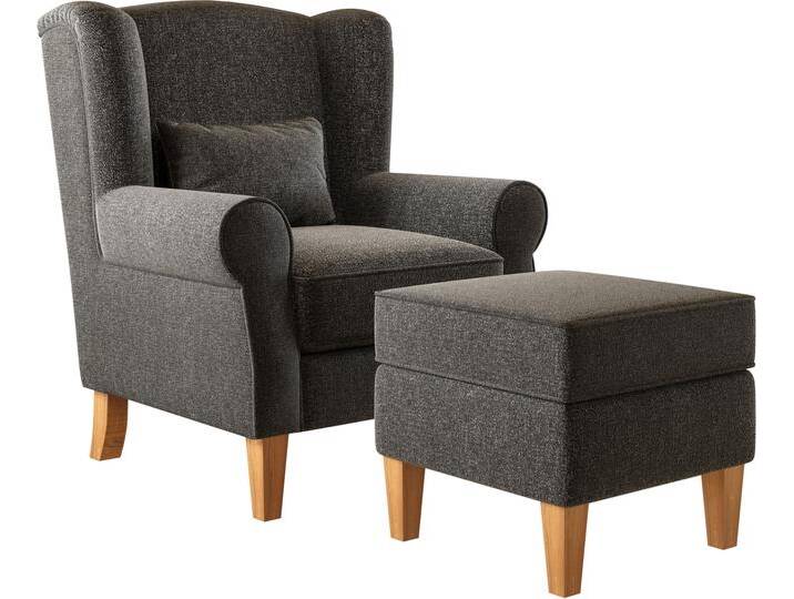 Willy Ohrensessel + Hocker, Material Stoff, Dunkelgrau Willy Ohrensessel + Hocker, Material Stoff, Dunkelgrau von Möbel-Eins