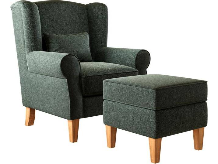 Willy Ohrensessel + Hocker, Material Stoff, Dunkelgrün Willy Ohrensessel + Hocker, Material Stoff, Dunkelgrün von Möbel-Eins