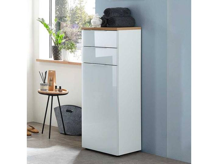 Badezimmer Kommode in Weiß Glas beschichtet Eichefarben von Möbel-Exclusive