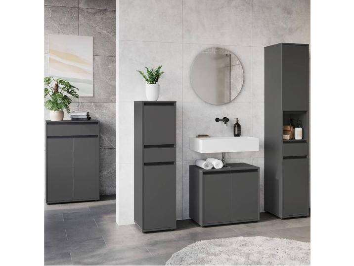 Badezimmermöbel Set Waschplatz Set in Dunkelgrau melaminbeschichtet (fünfteilig) von Möbel-Exclusive